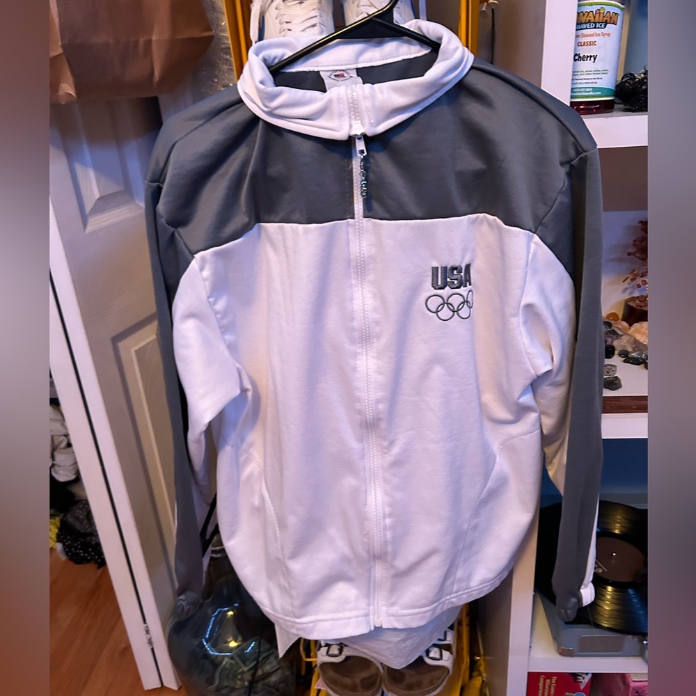 White and Gray USA Olympics zip up.